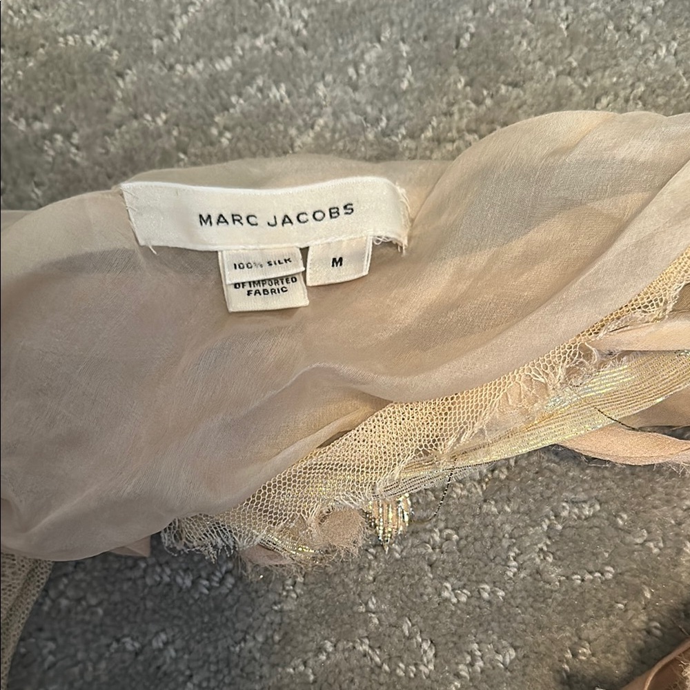 Marc Jacobs Cream and Tan Silk Lightweight Scarf - Picture 2 of 5